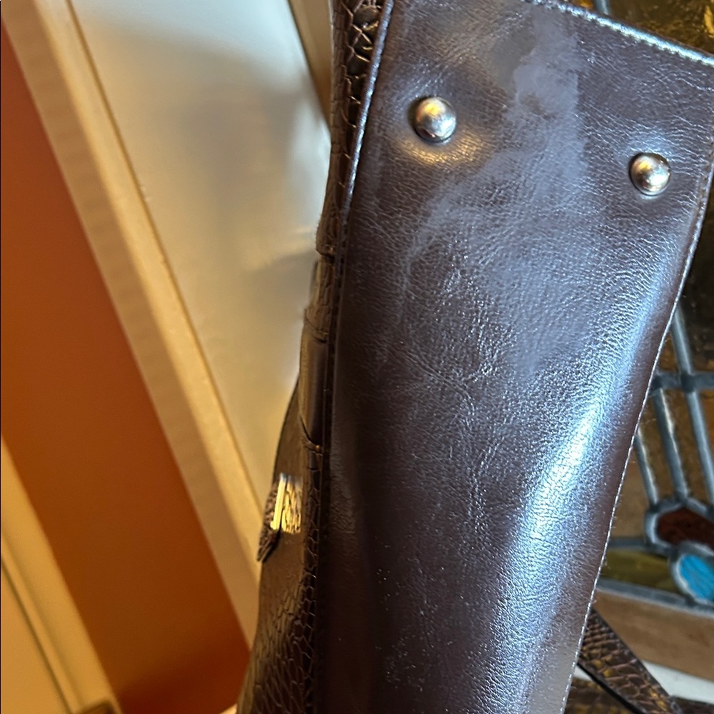 Coldwater Creek Dark Brown  Croc-Embossed Tote - Picture 12 of 15